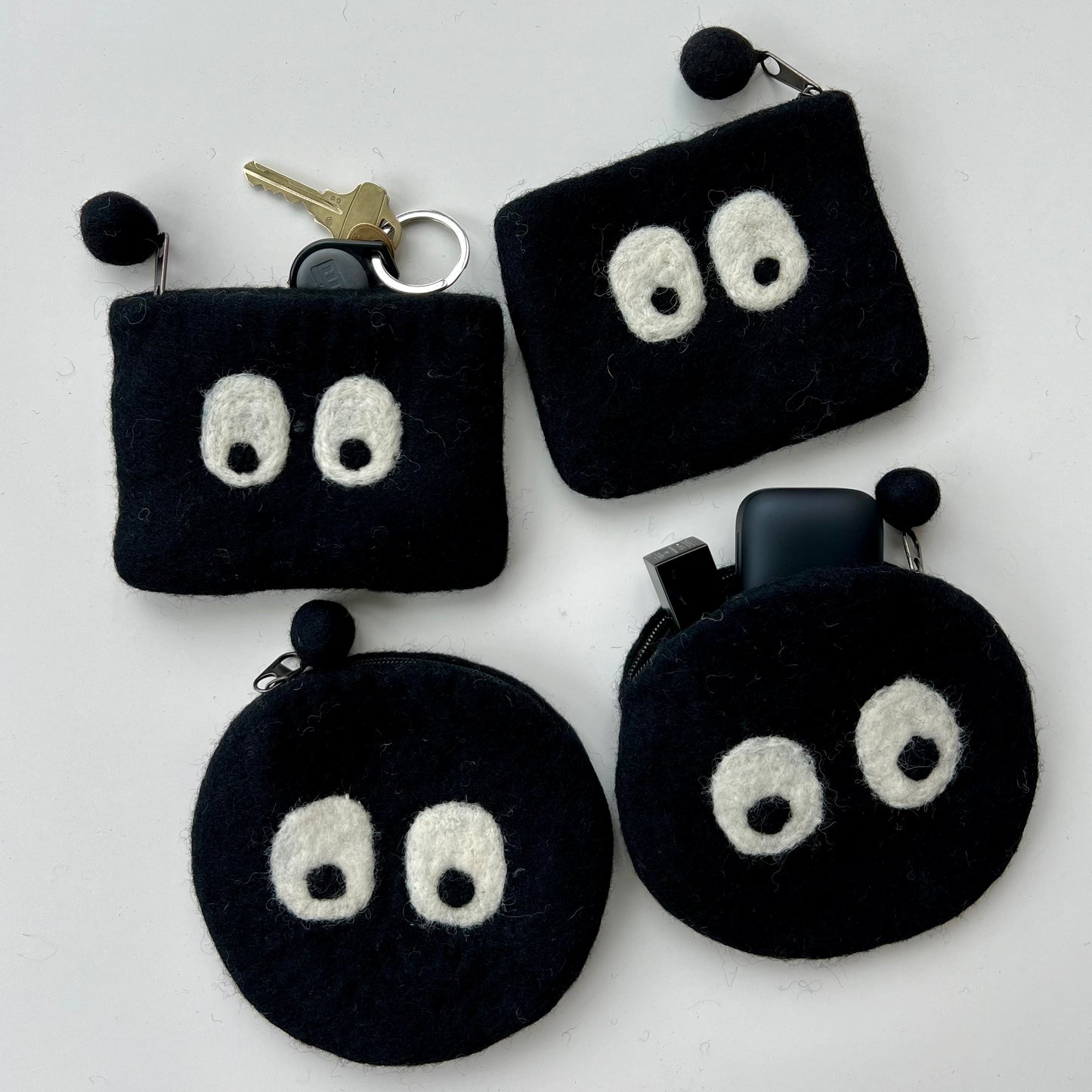 Black Eyes Wool Felt Coin Purse