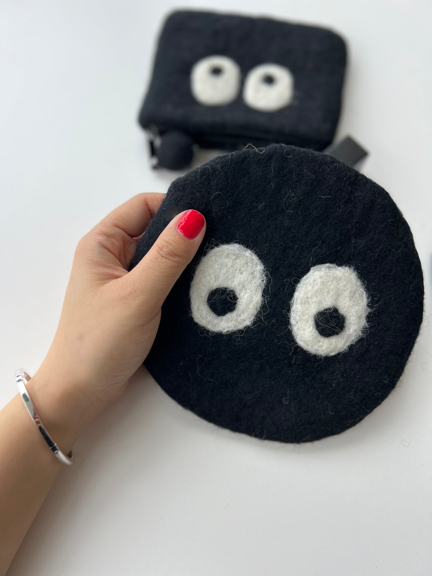 Black Eyes Wool Felt Coin Purse